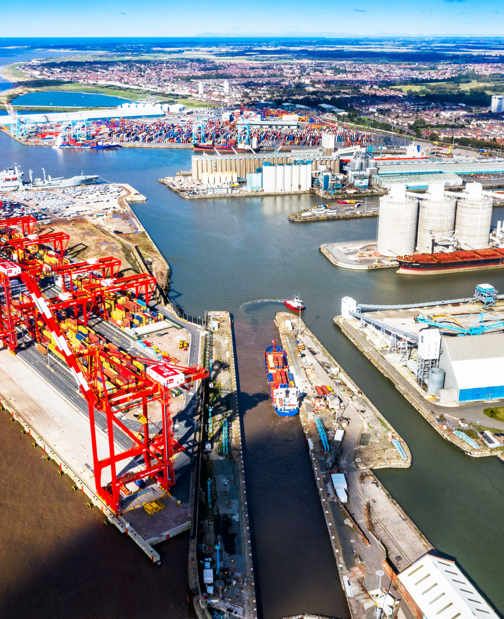 Aerial shot of the port in Liverpool